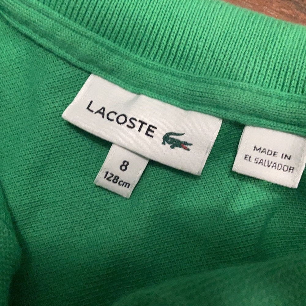LACOSTE Green Pique Polo shirt top BOYS SZ 8 - Picture 4 of 5
